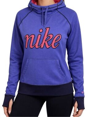 Nike Therma Fit Hoodie L Electric Violet Salmon Pink Funnel Neck
